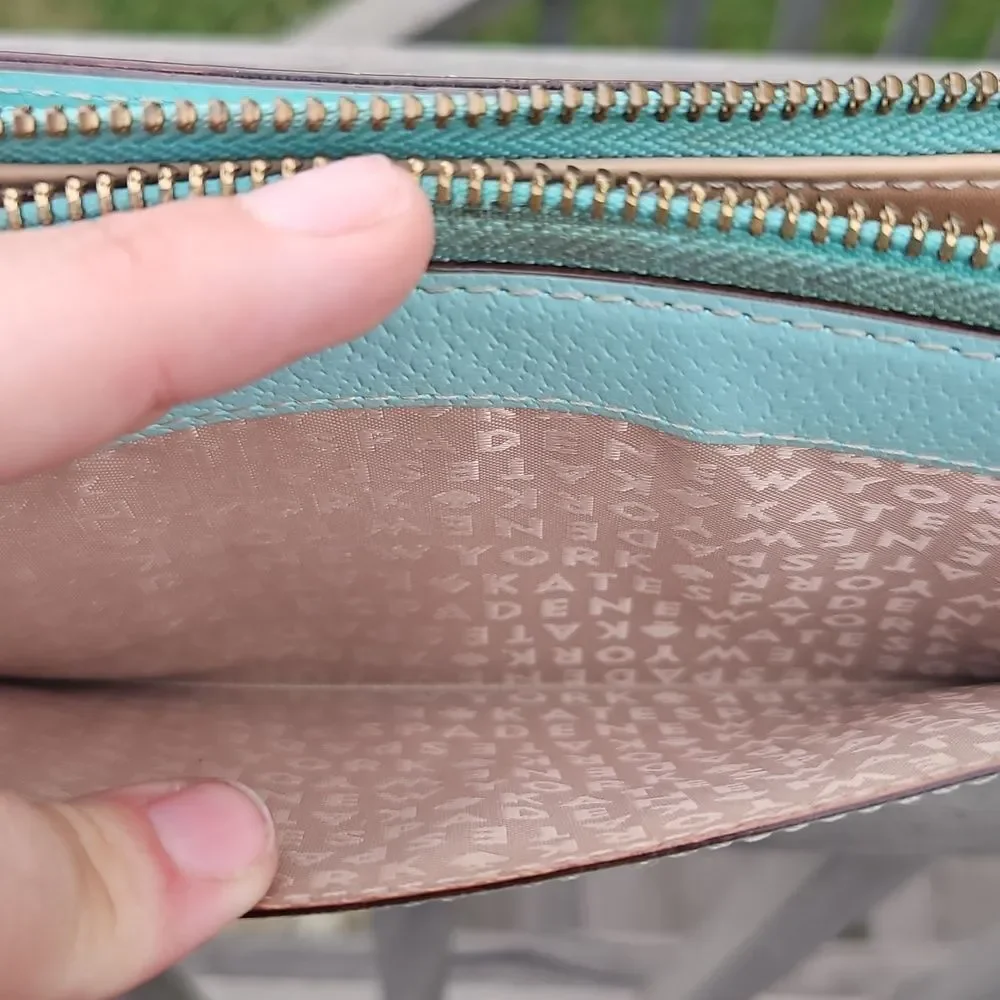 Kate Spade Blue Leather Zip Around Wallet Wristlet